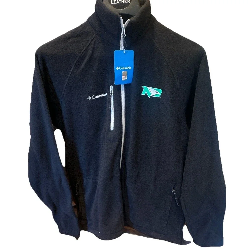 Columbia UND Fighting Hawks Men’s M Full Zip Fleece Jacket Black NWT